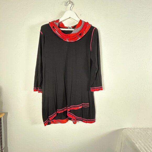 Parsley & Sage Womens Black Cowl Neck Tunic Top Medium Stretch Colorblock Casual - Picture 1 of 7